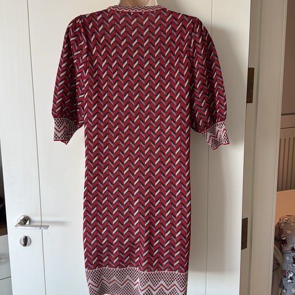 Zara Red Black White Chevron Pattern Polyester Knit 3/4 Sleeve Dress S - Picture 4 of 8